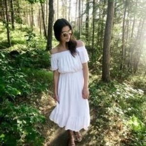 White off the shoulder midi dress